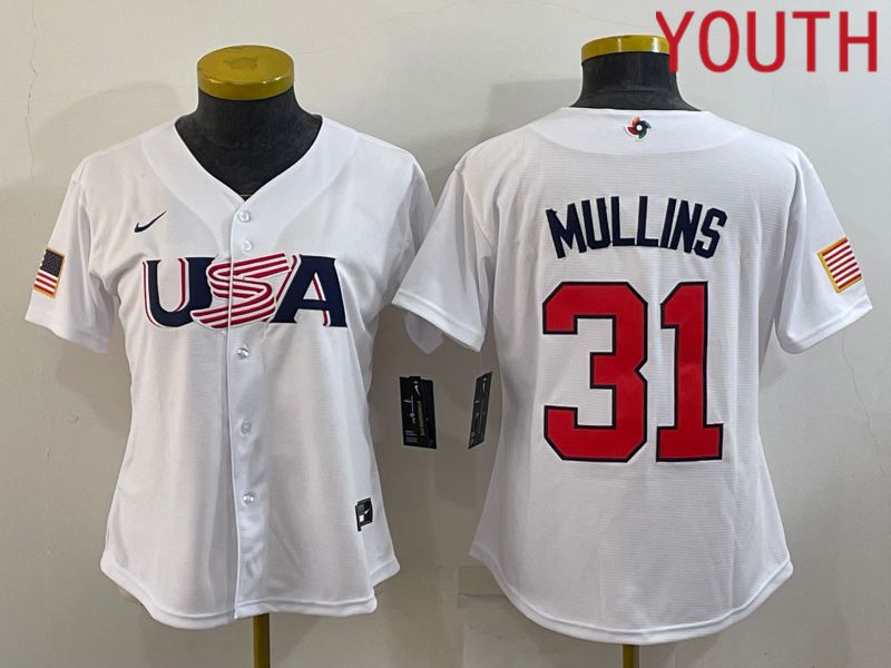 Youth 2023 World Cub USA 31 Mullins White MLB Jersey6